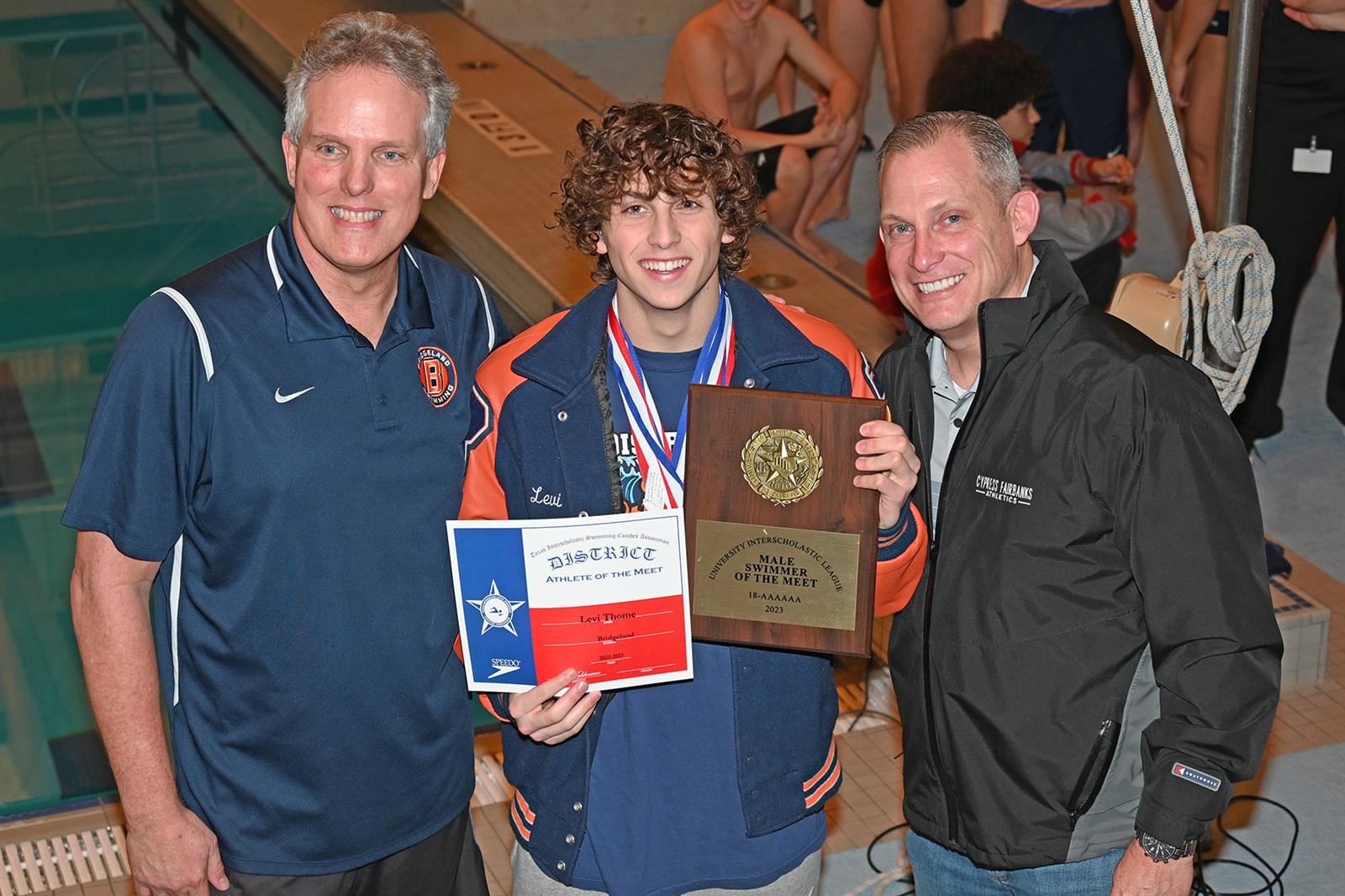 Bridgeland High School senior Levi Thome was named the District 18-6A Boys’ Swimmer of the Meet. 